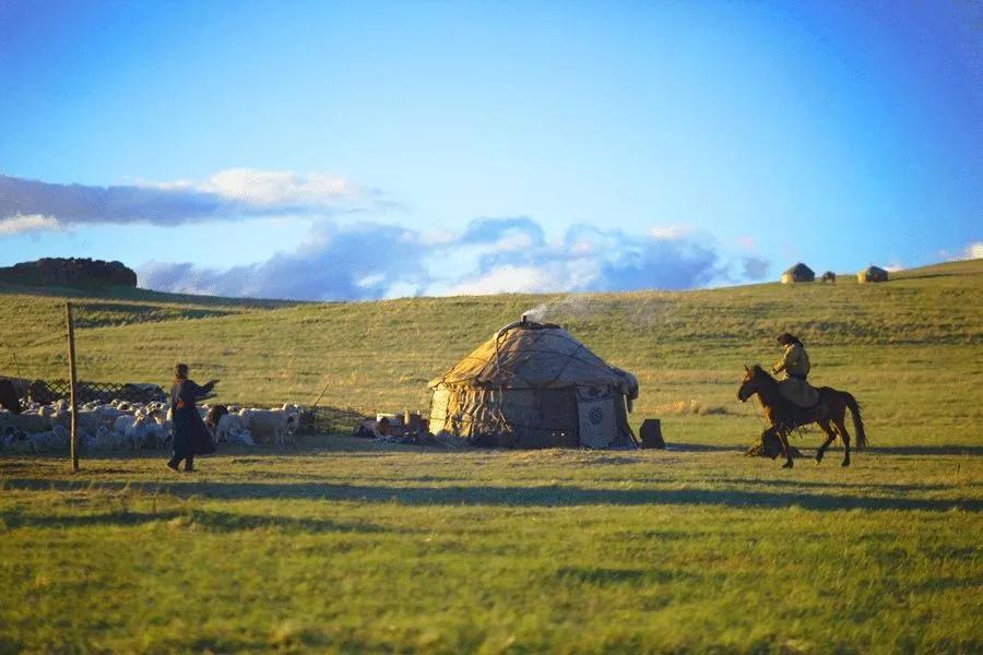 草原黄昏，蒙古袍下的远眺心声